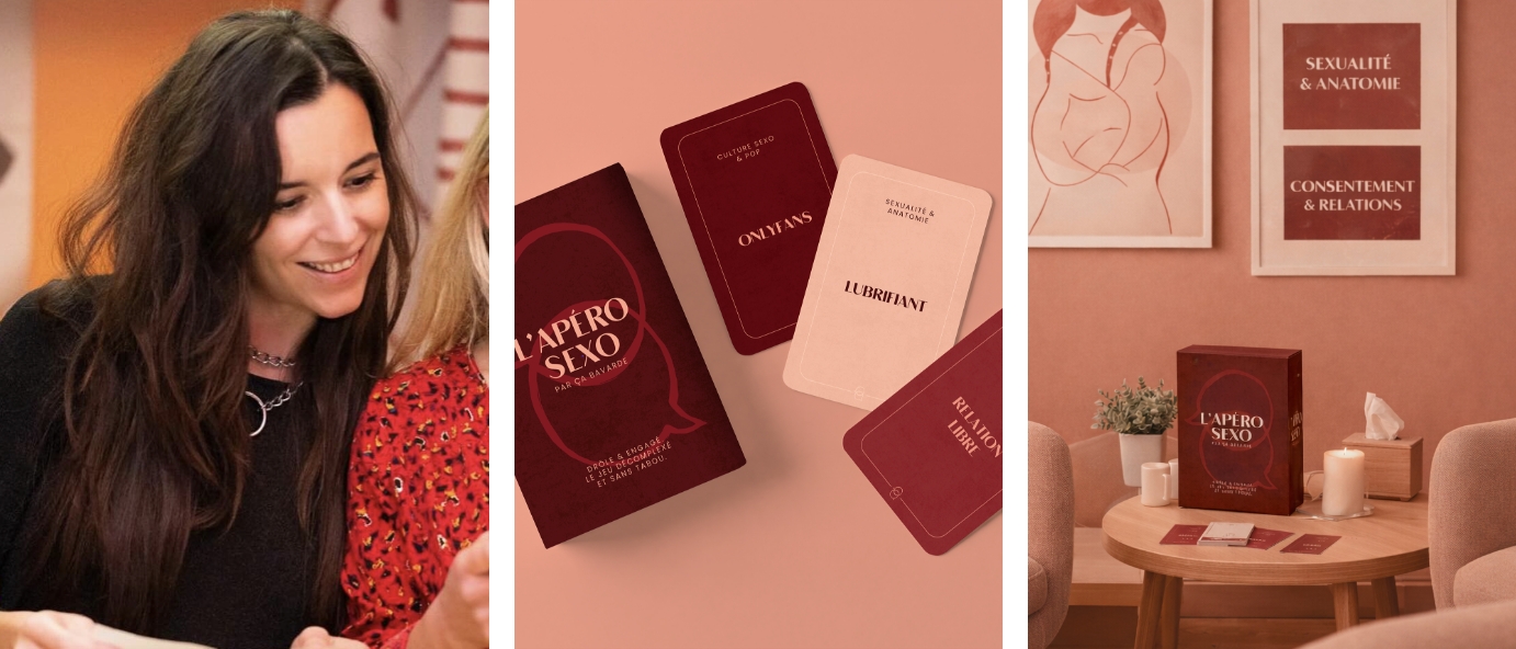 - Laury Castet, sexothérapeute et créatrice de Ça Bavarde sur instagram, anime un Apéro Sexo ludique pour parler de sexualité, de relations et de santé sexuelle - Jeu de discussion Apéro Sexo par Ça Bavarde, créé par Laury Castet, pour aborder la sexualité, le sexe et la santé sexuelle de manière ludique - Accompagnement en sexualité sur 3 mois proposé par Ça Bavarde, animé par Laury Castet, sexothérapeute spécialisée en santé sexuelle
